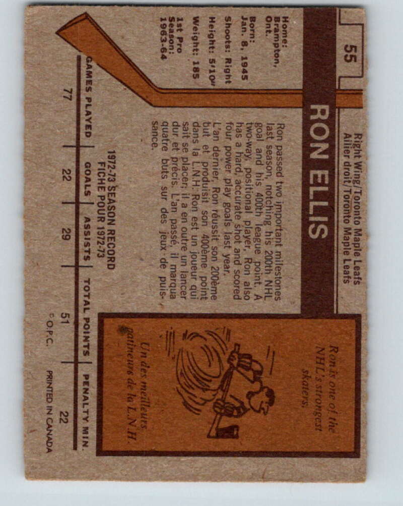 1973-74 O-Pee-Chee #55 Ron Ellis Toronto Maple Leafs V8148