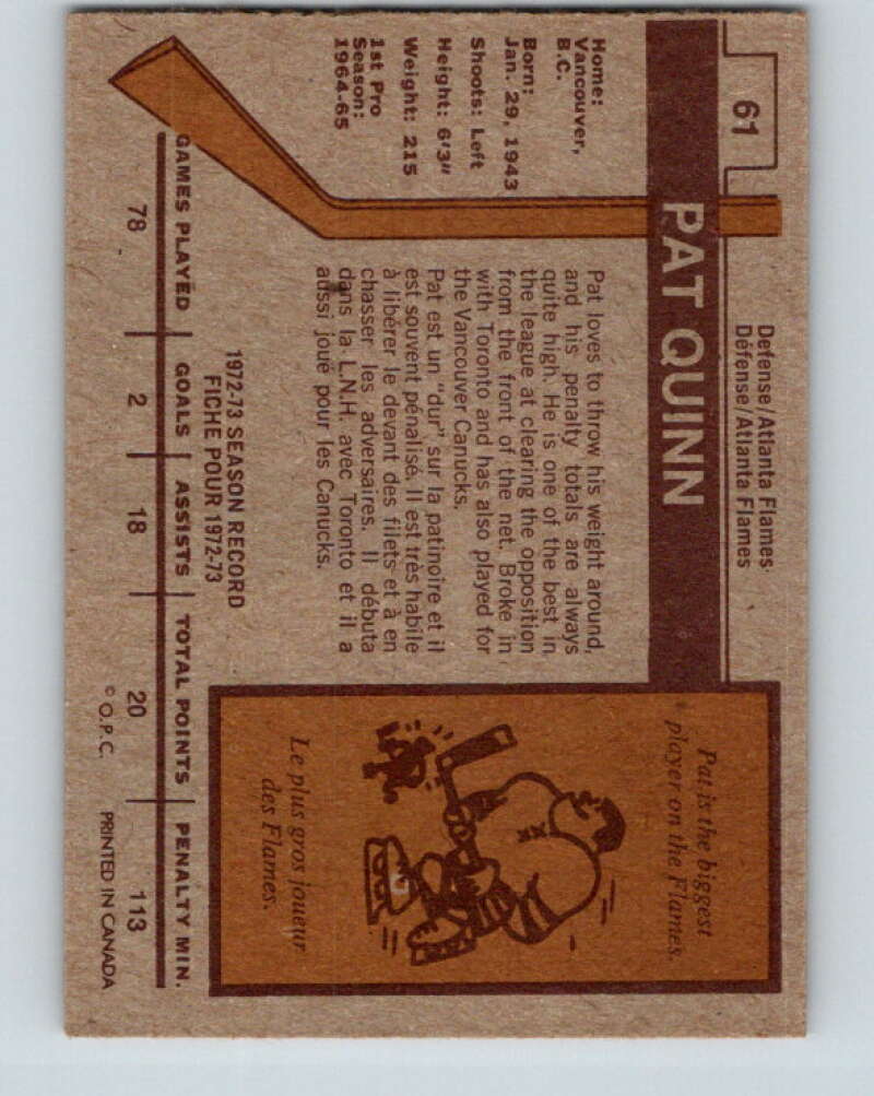 1973-74 O-Pee-Chee #61 Pat Quinn Atlanta Flames V8171