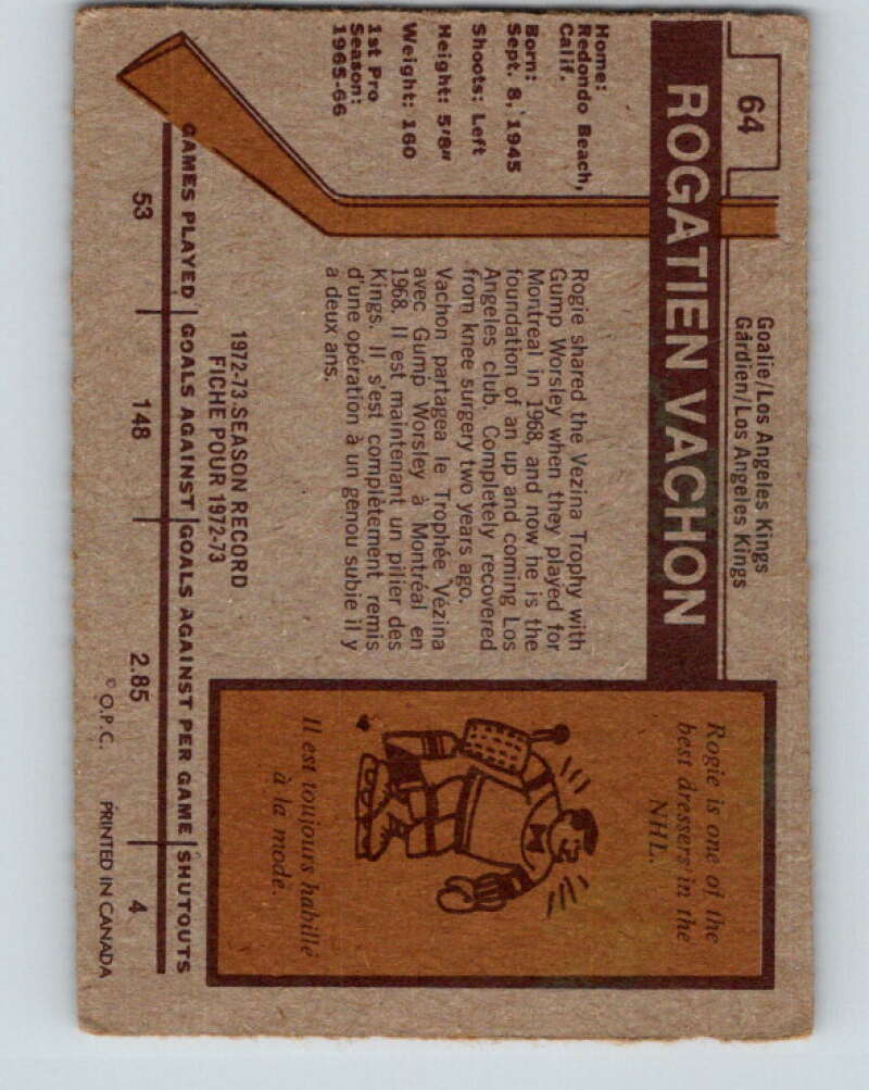 1973-74 O-Pee-Chee #64 Rogie Vachon Los Angeles Kings V8184