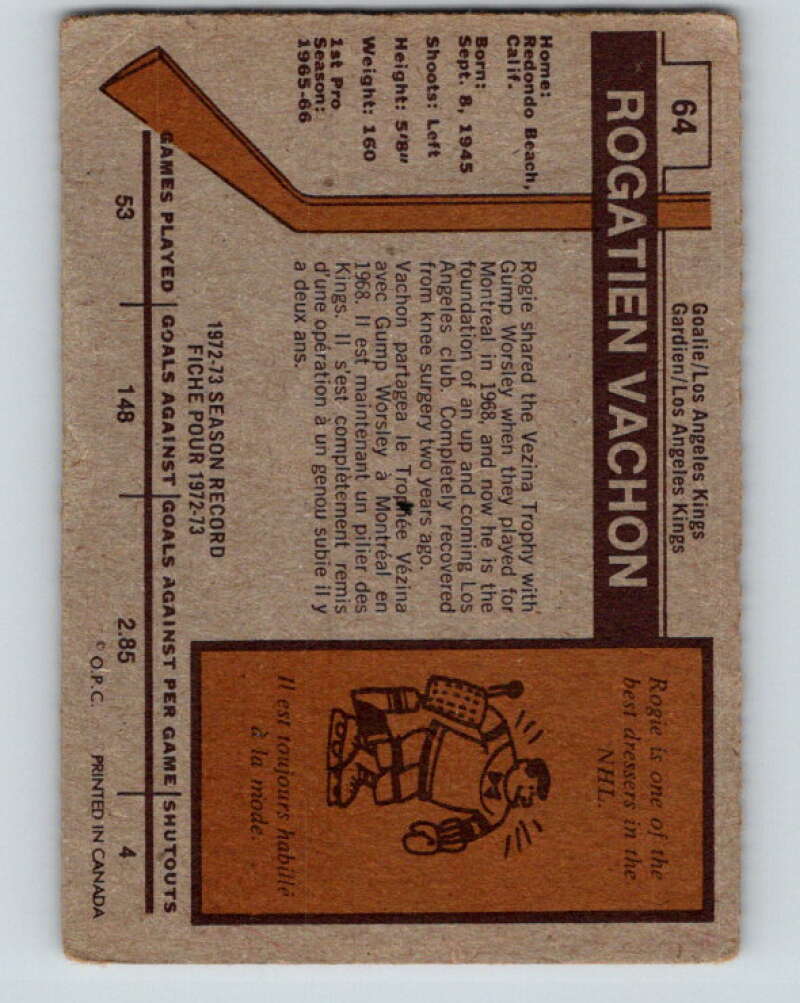 1973-74 O-Pee-Chee #64 Rogie Vachon Los Angeles Kings V8186