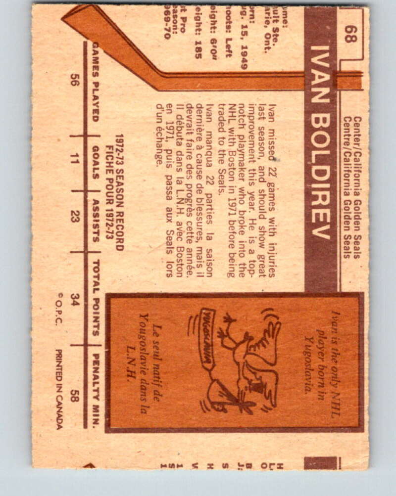 1973-74 O-Pee-Chee #68 Ivan Boldirev California Golden Seals V8199