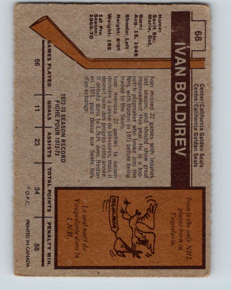 1973-74 O-Pee-Chee #68 Ivan Boldirev California Golden Seals V8201