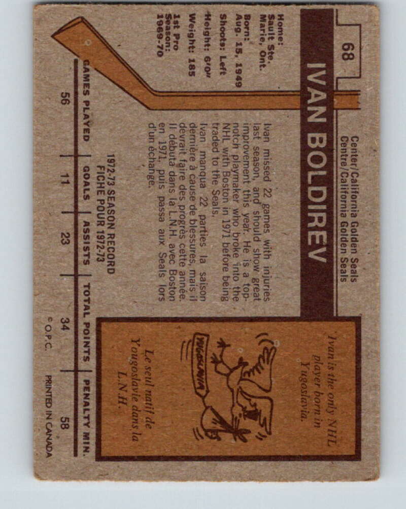 1973-74 O-Pee-Chee #68 Ivan Boldirev California Golden Seals V8202
