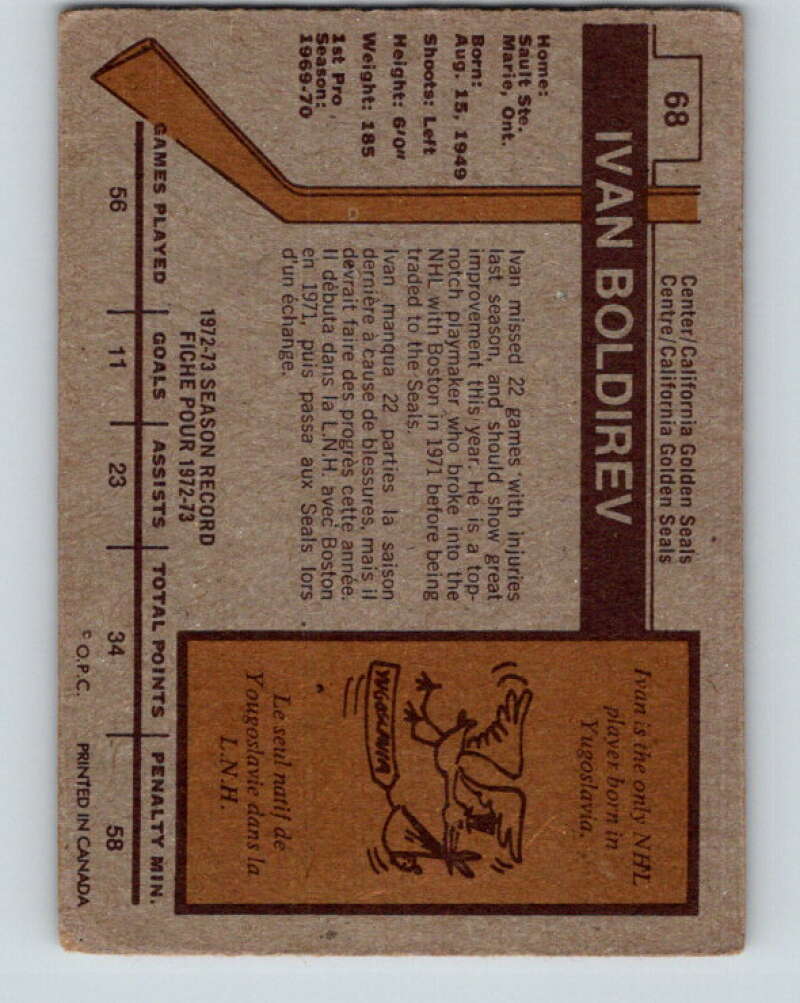 1973-74 O-Pee-Chee #68 Ivan Boldirev California Golden Seals V8203