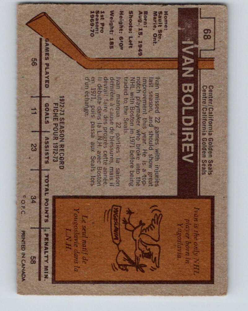 1973-74 O-Pee-Chee #68 Ivan Boldirev California Golden Seals V8204