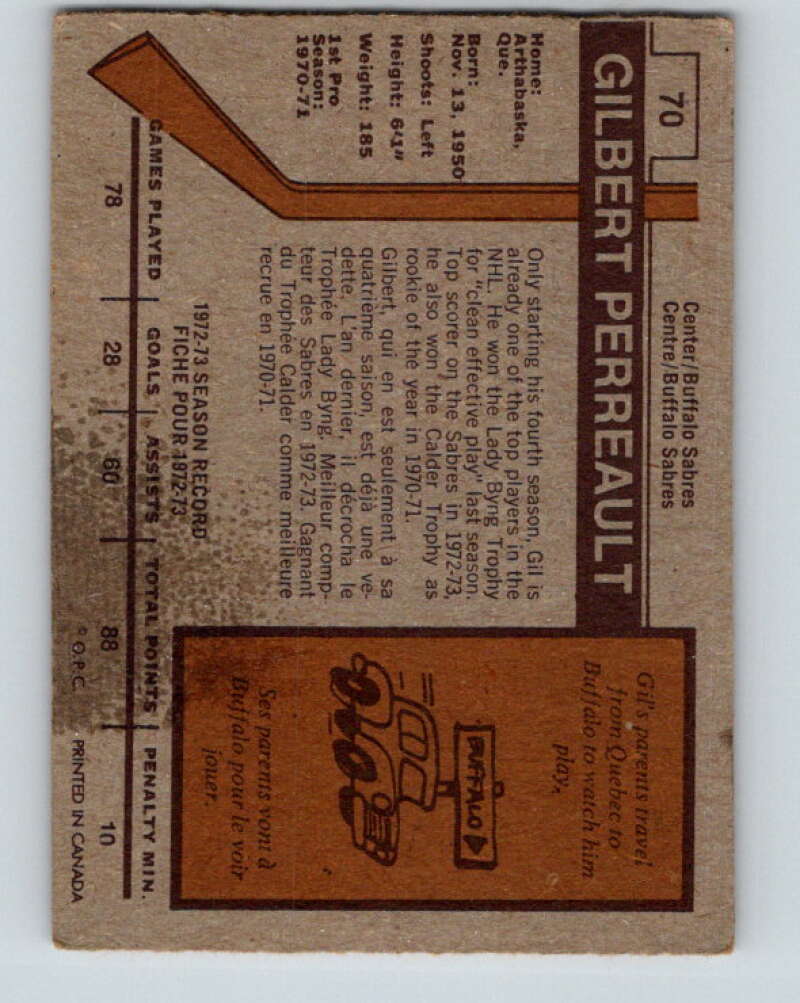 1973-74 O-Pee-Chee #70 Gilbert Perreault Buffalo Sabres V8207