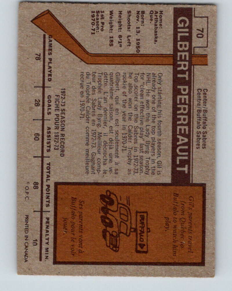 1973-74 O-Pee-Chee #70 Gilbert Perreault Buffalo Sabres V8208