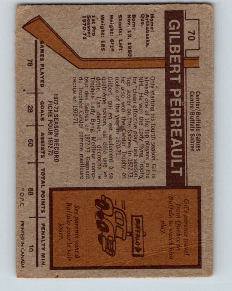 1973-74 O-Pee-Chee #70 Gilbert Perreault Buffalo Sabres V8210