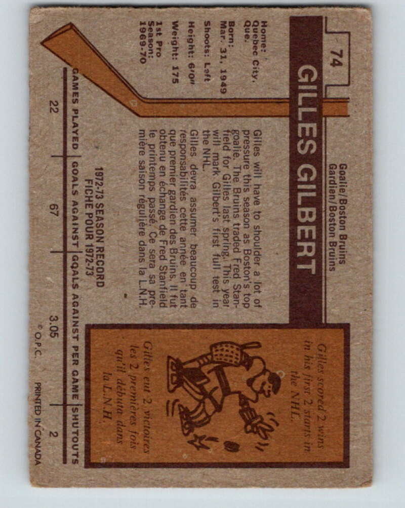 1973-74 O-Pee-Chee #74 Gilles Gilbert RC Rookie Boston Bruins V8229