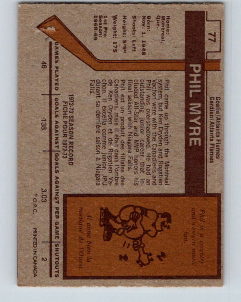 1973-74 O-Pee-Chee #77 Phil Myre Atlanta Flames V8241