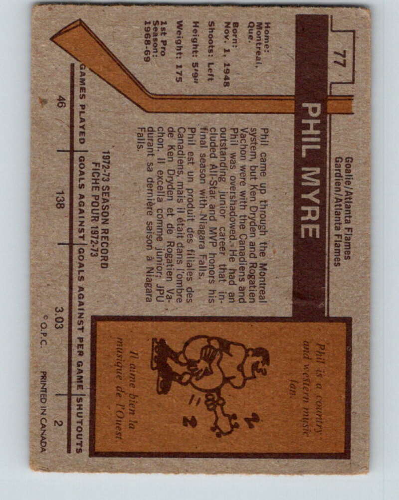 1973-74 O-Pee-Chee #77 Phil Myre Atlanta Flames V8243