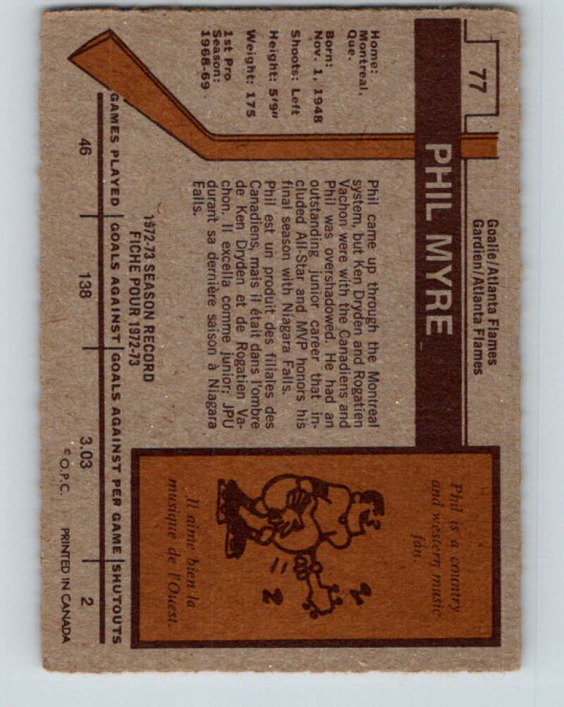 1973-74 O-Pee-Chee #77 Phil Myre Atlanta Flames V8244