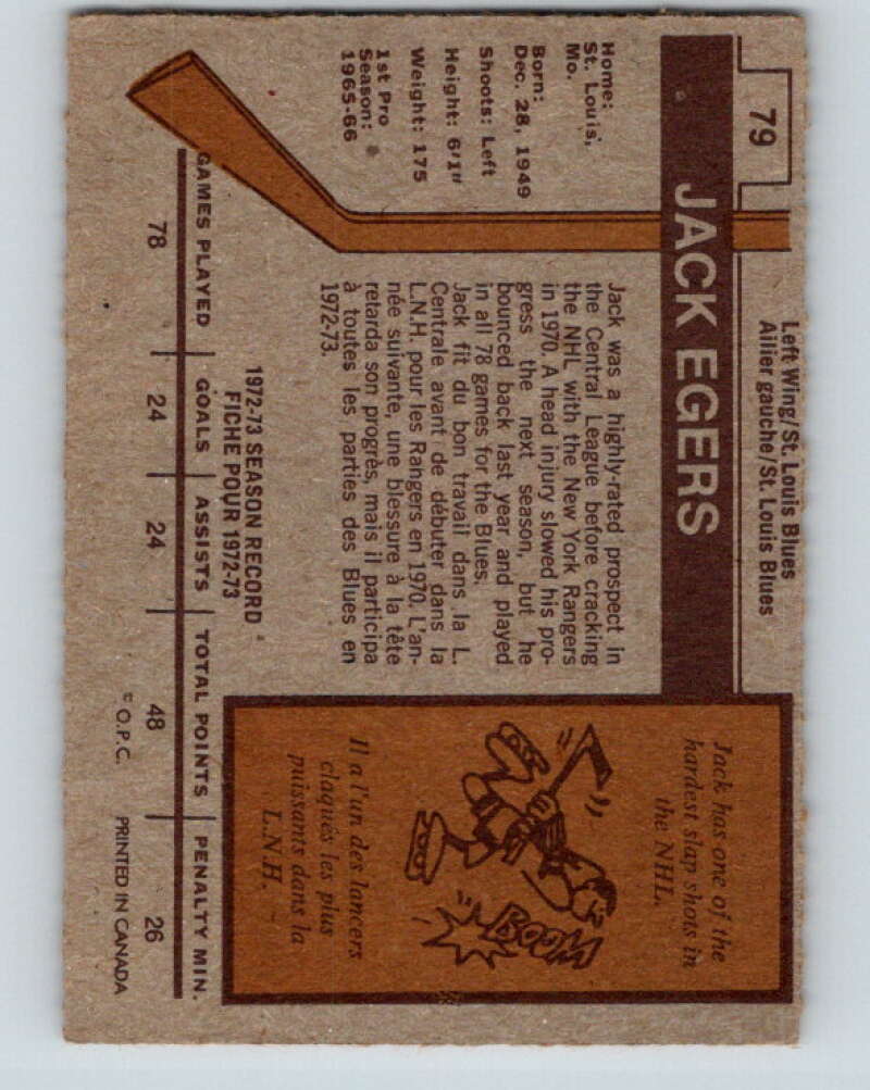 1973-74 O-Pee-Chee #79 Jack Egers St. Louis Blues V8255