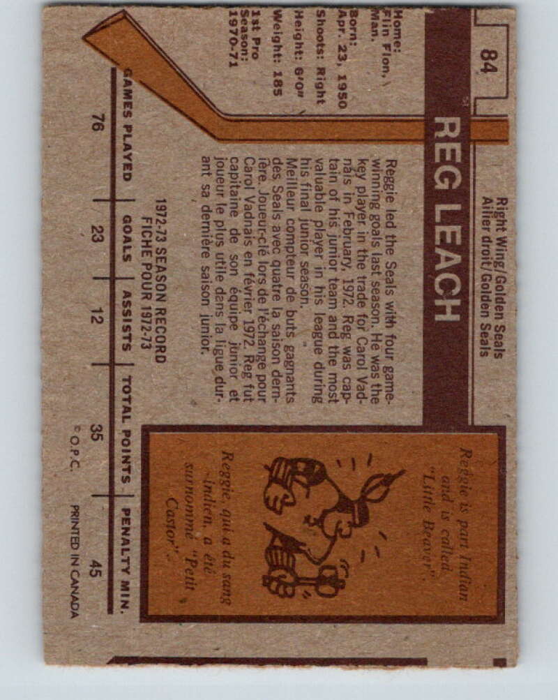 1973-74 O-Pee-Chee #84 Reggie Leach California Golden Seals V8273