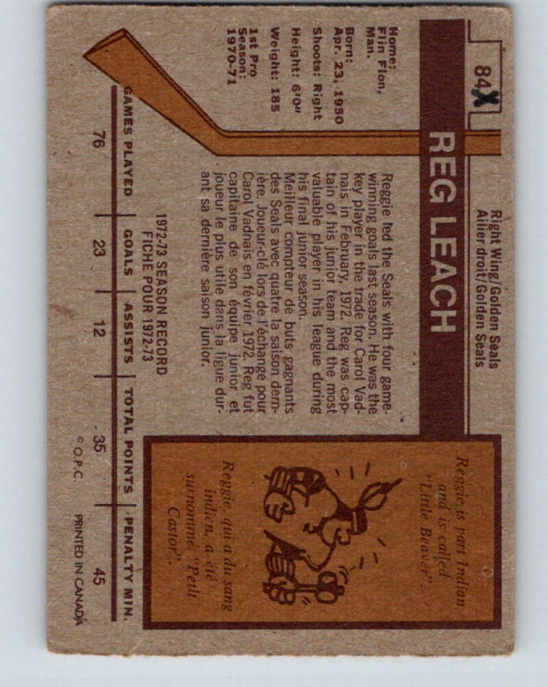 1973-74 O-Pee-Chee #84 Reggie Leach California Golden Seals V8274