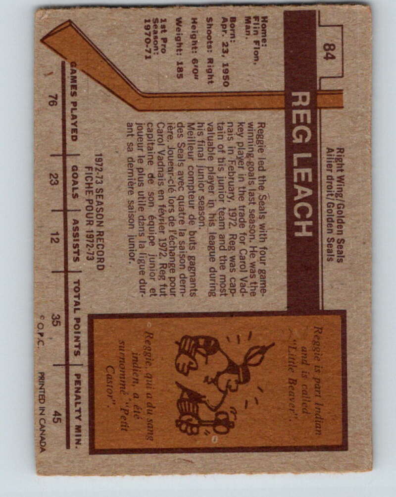 1973-74 O-Pee-Chee #84 Reggie Leach California Golden Seals V8276