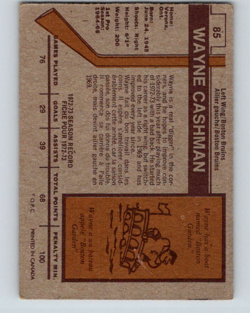 1973-74 O-Pee-Chee #85 Wayne Cashman Boston Bruins V8279