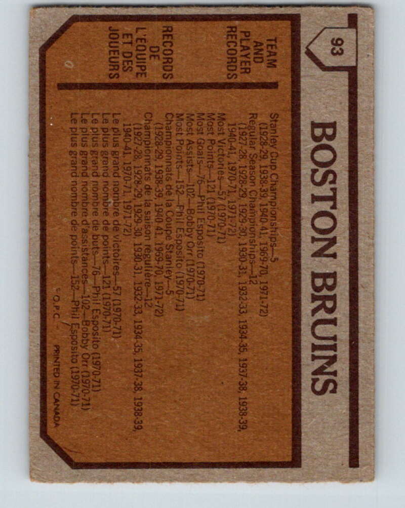 1973-74 O-Pee-Chee #93 Boston Bruins Team Boston Bruins V8309