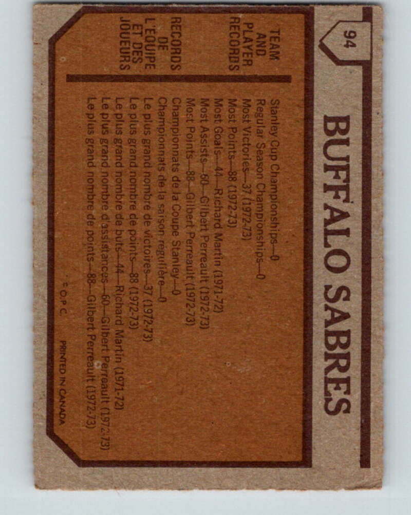 1973-74 O-Pee-Chee #94 Buffalo Sabres Team Buffalo Sabres V8311