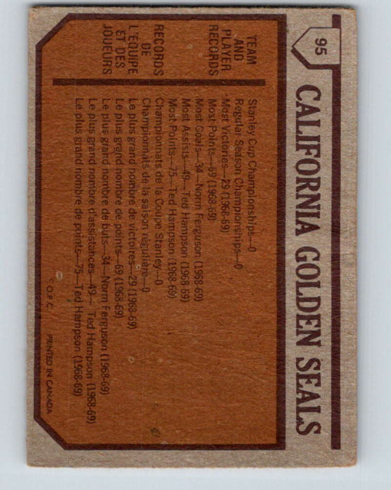 1973-74 O-Pee-Chee #95 Golden Seals Team California Golden Seals V8312
