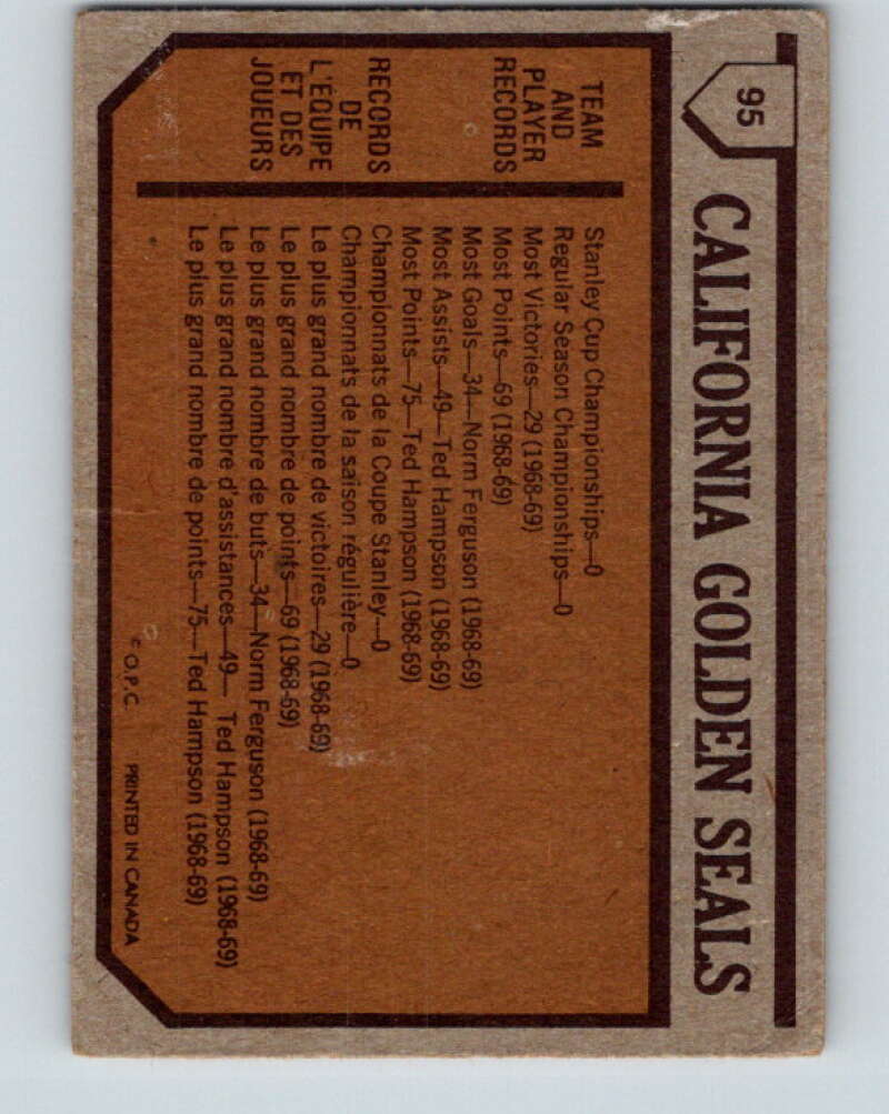 1973-74 O-Pee-Chee #95 Golden Seals Team California Golden Seals V8313