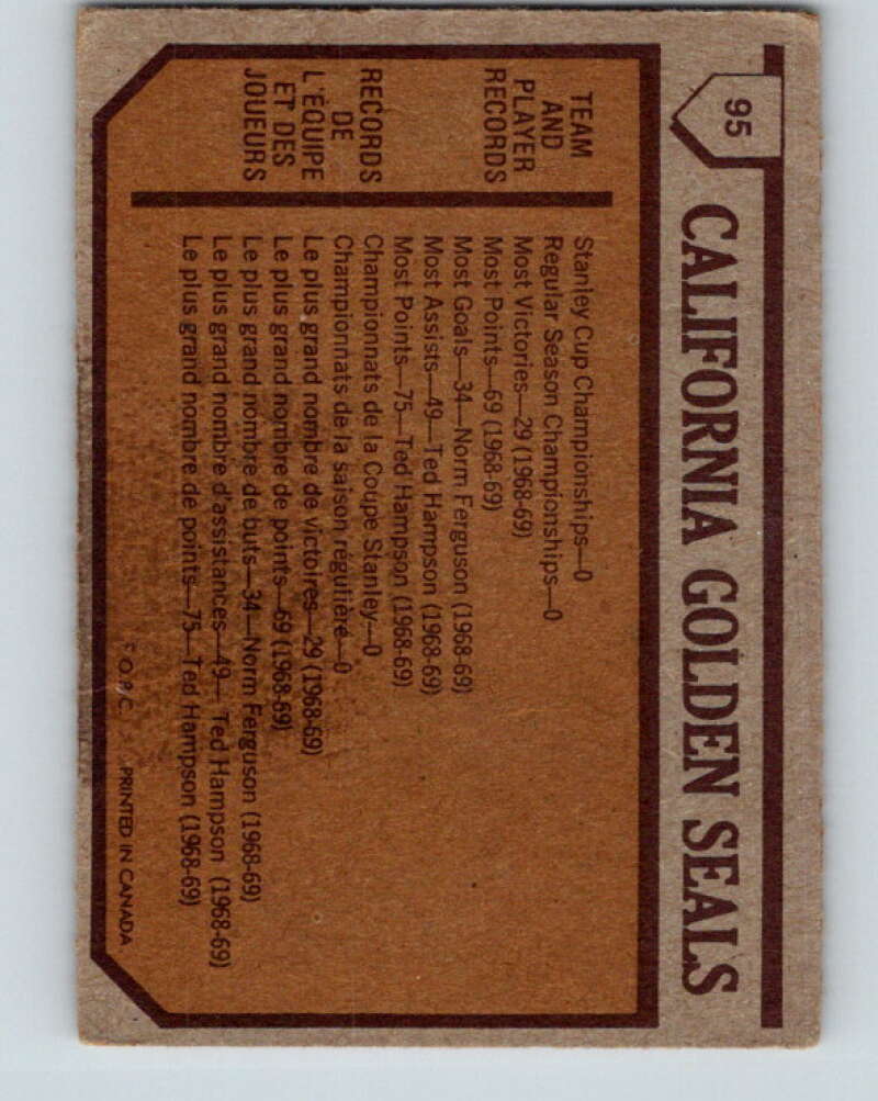 1973-74 O-Pee-Chee #95 Golden Seals Team California Golden Seals V8314