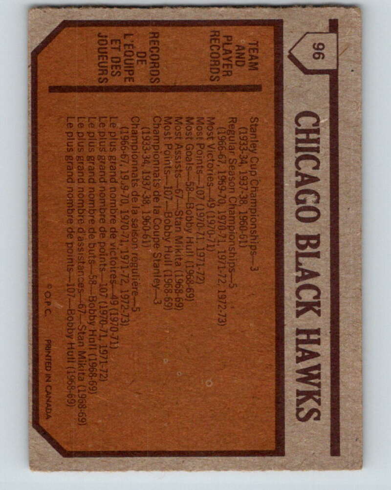 1973-74 O-Pee-Chee #96 Blackhawks Team Chicago Blackhawks V8315