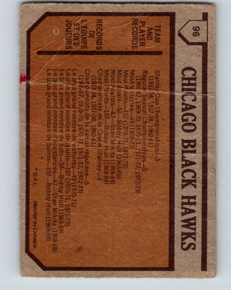 1973-74 O-Pee-Chee #96 Blackhawks Team Chicago Blackhawks V8317