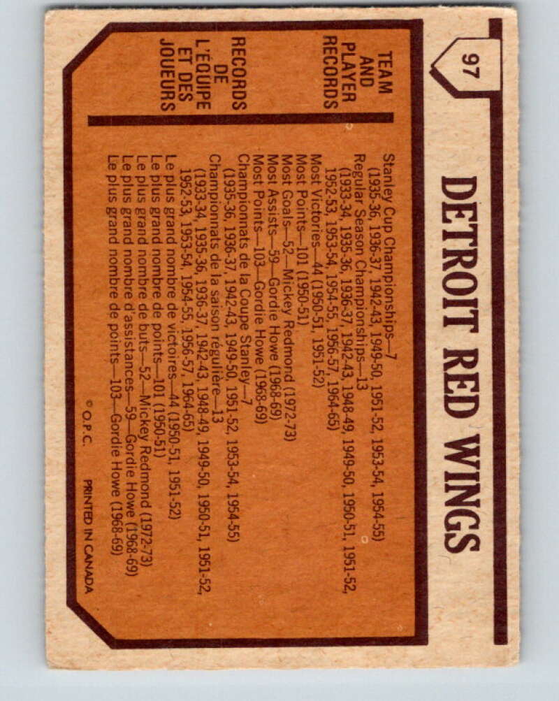 1973-74 O-Pee-Chee #97 Red Wings Team Detroit Red Wings V8320