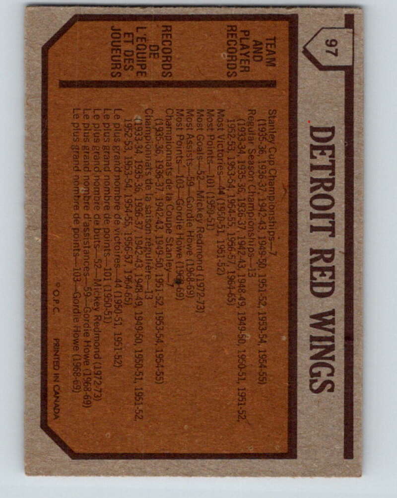 1973-74 O-Pee-Chee #97 Red Wings Team Detroit Red Wings V8321