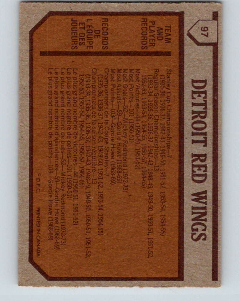1973-74 O-Pee-Chee #97 Red Wings Team Detroit Red Wings V8322