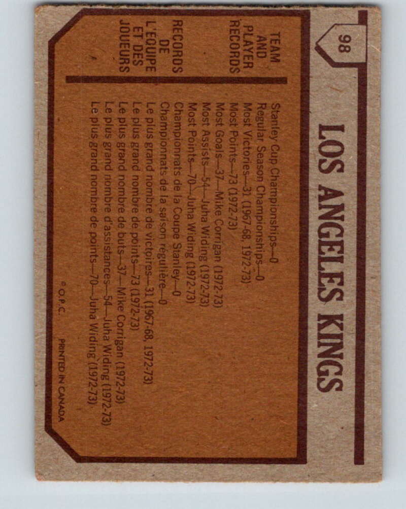 1973-74 O-Pee-Chee #98 Kings Team Los Angeles Kings V8323