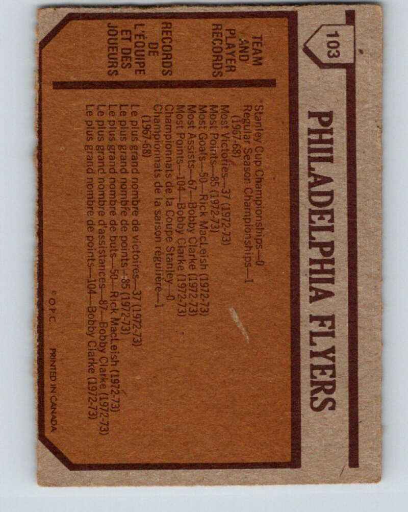 1973-74 O-Pee-Chee #103 Flyers Team Philadelphia Flyers V8329