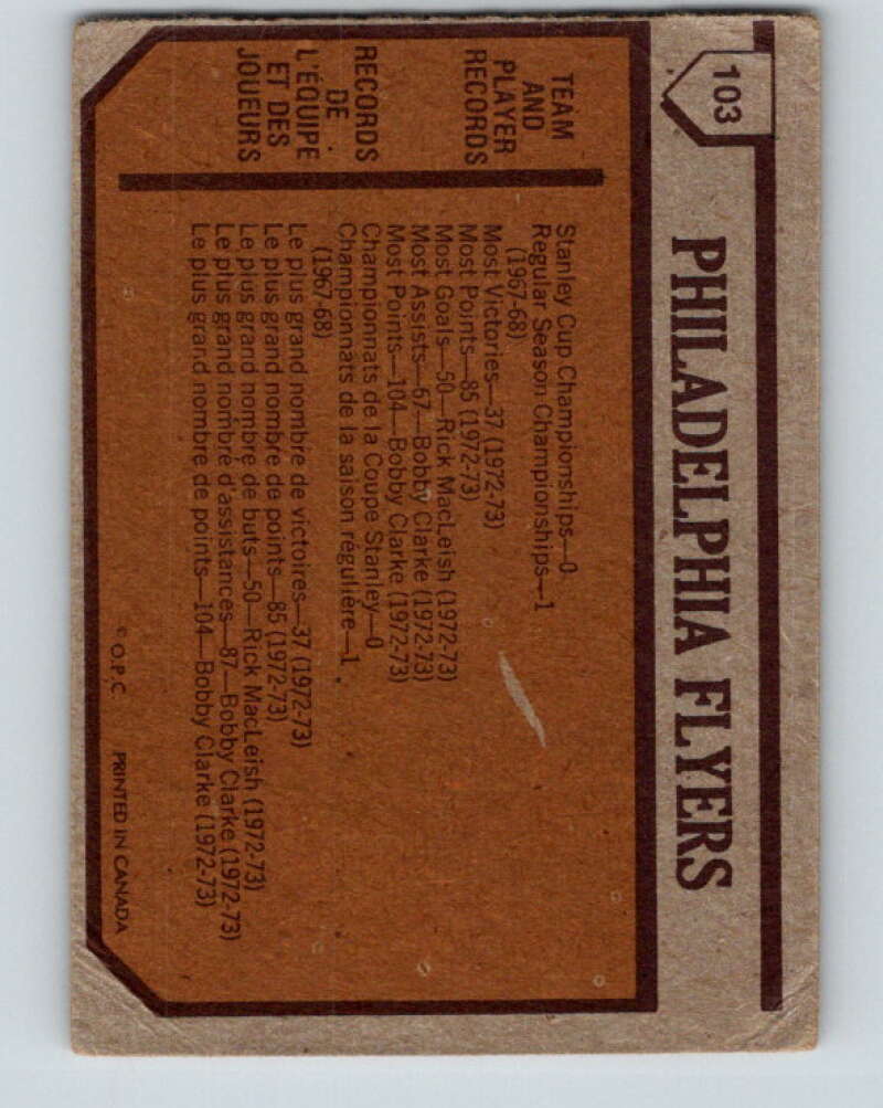 1973-74 O-Pee-Chee #103 Flyers Team Philadelphia Flyers V8330