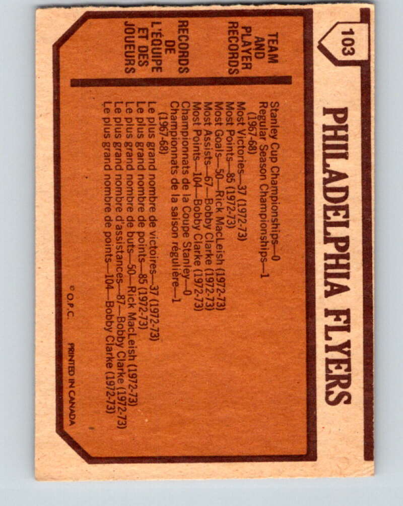 1973-74 O-Pee-Chee #103 Flyers Team Philadelphia Flyers V8331