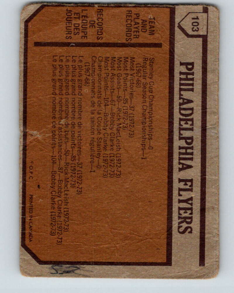 1973-74 O-Pee-Chee #103 Flyers Team Philadelphia Flyers V8332