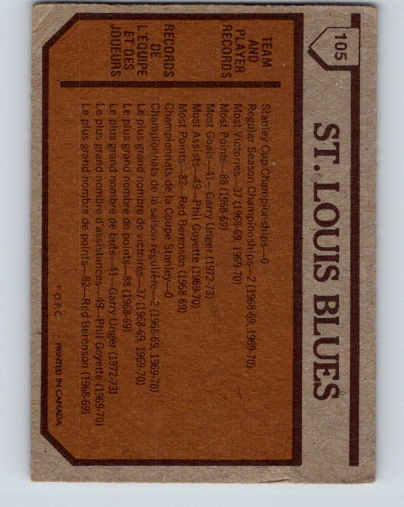1973-74 O-Pee-Chee #105 Blues Team St. Louis Blues V8336