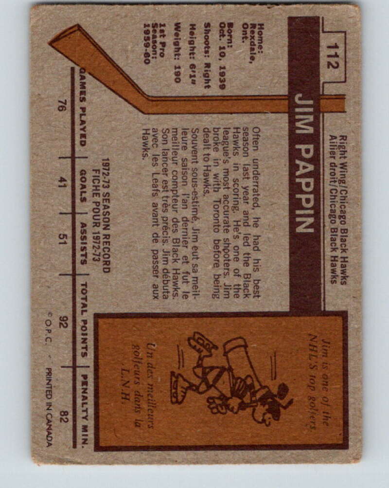 1973-74 O-Pee-Chee #112 Jim Pappin Chicago Blackhawks V8359