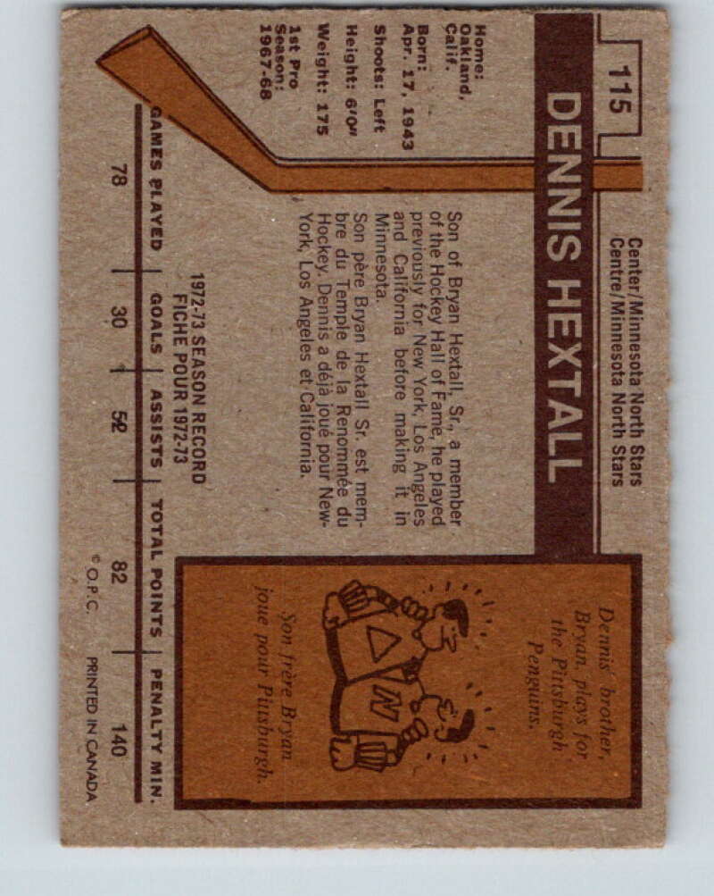 1973-74 O-Pee-Chee #115 Dennis Hextall UER Minnesota North Stars V8371