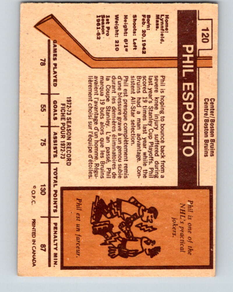 1973-74 O-Pee-Chee #120 Phil Esposito Boston Bruins V8387