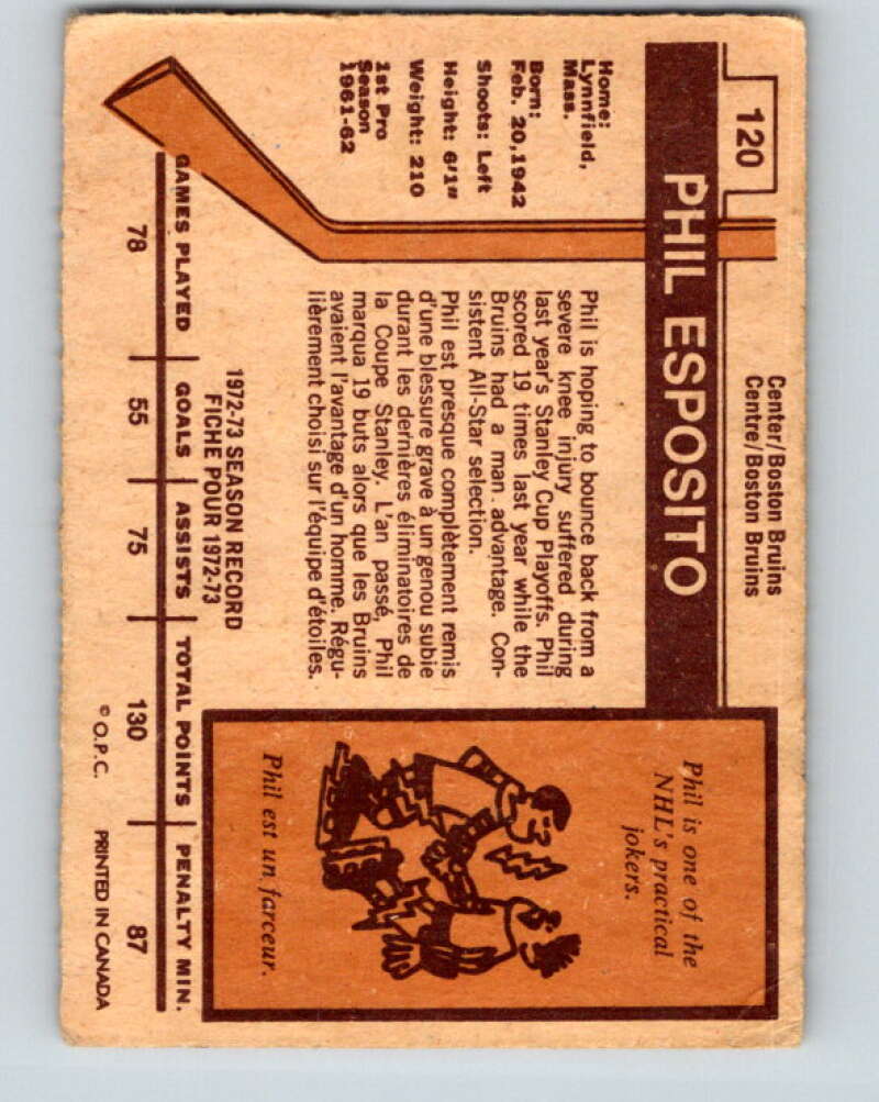 1973-74 O-Pee-Chee #120 Phil Esposito Boston Bruins V8389