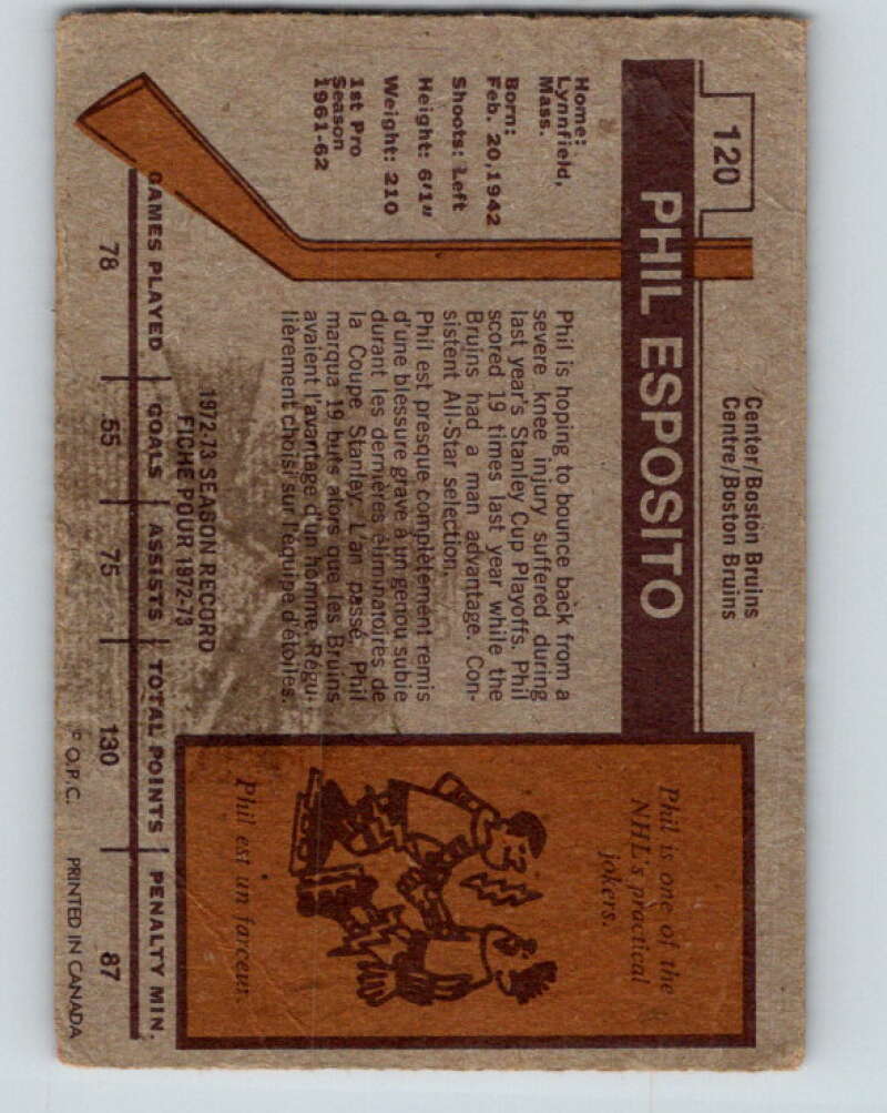 1973-74 O-Pee-Chee #120 Phil Esposito Boston Bruins V8392
