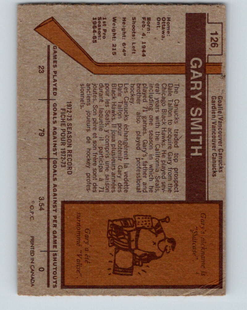 1973-74 O-Pee-Chee #126 Gary Smith Vancouver Canucks V8407