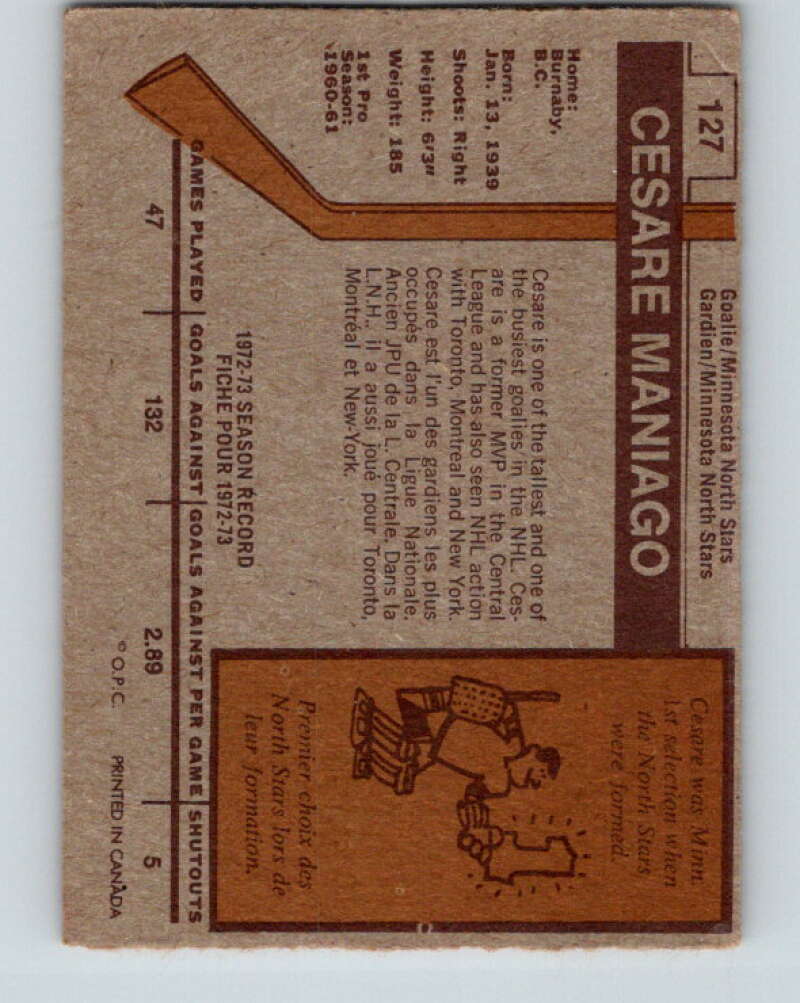 1973-74 O-Pee-Chee #127 Cesare Maniago Minnesota North Stars V8408