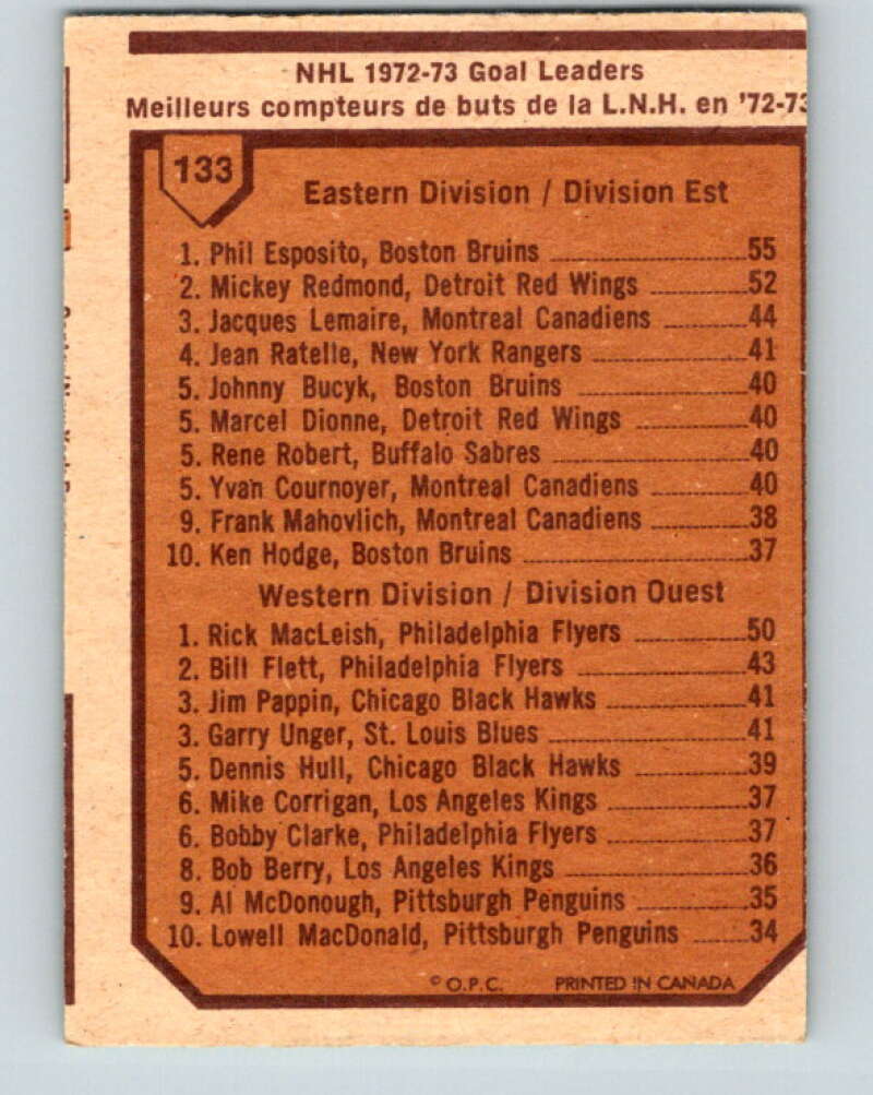 1973-74 O-Pee-Chee #133 Phil Esposito/Rick MacLeish LL V8425