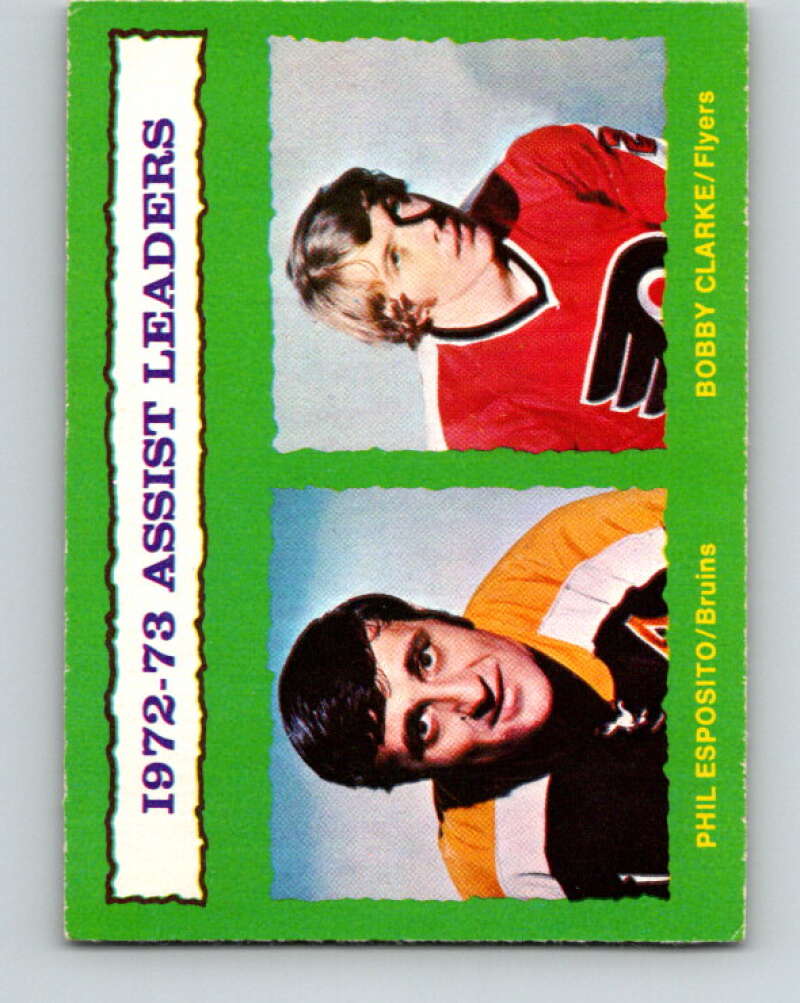 1973-74 O-Pee-Chee #134 Phil Esposito/Bobby Clarke LL V8427