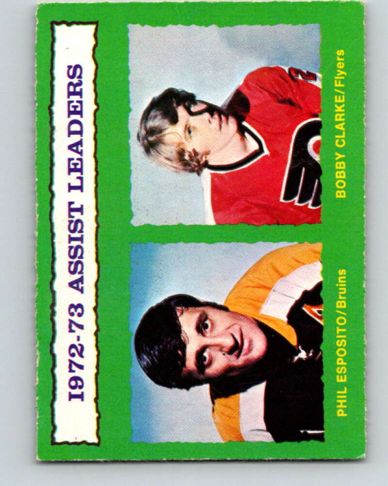 1973-74 O-Pee-Chee #134 Phil Esposito/Bobby Clarke LL V8428