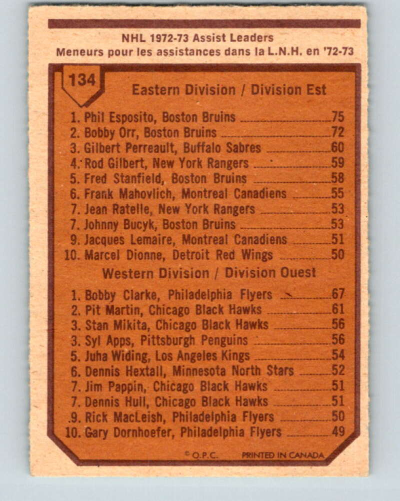 1973-74 O-Pee-Chee #134 Phil Esposito/Bobby Clarke LL V8428