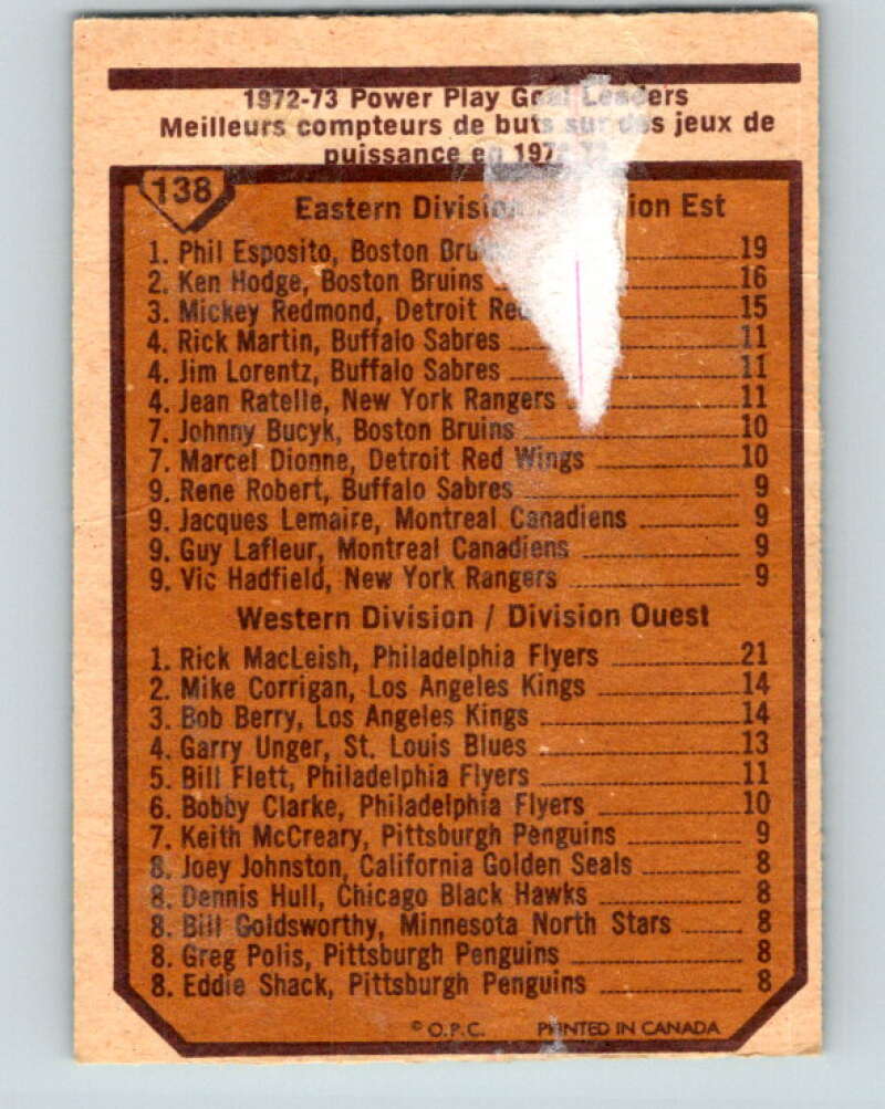 1973-74 O-Pee-Chee #138 Phil Esposito/Rick MacLeish LL V8434