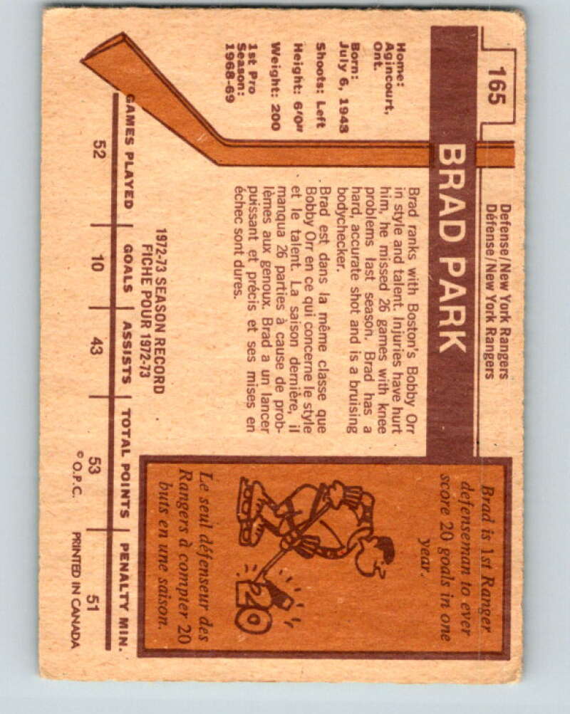 1973-74 O-Pee-Chee #165 Brad Park New York Rangers V8482
